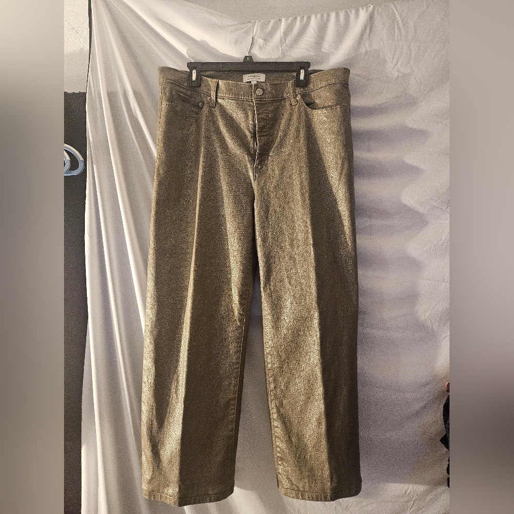 Banana Republic Gold Metallic High Rise Straight Jeans‎ 34/18 Modern Shiny